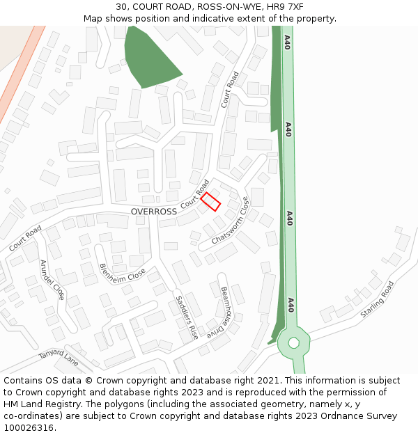 30, COURT ROAD, ROSS-ON-WYE, HR9 7XF: Location map and indicative extent of plot