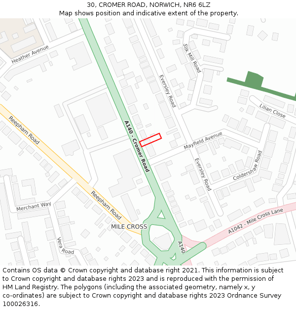 30, CROMER ROAD, NORWICH, NR6 6LZ: Location map and indicative extent of plot