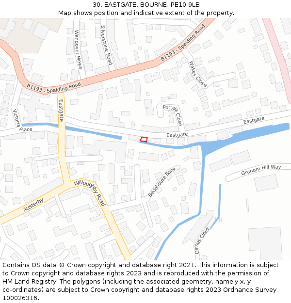 30, EASTGATE, BOURNE, PE10 9LB: Location map and indicative extent of plot