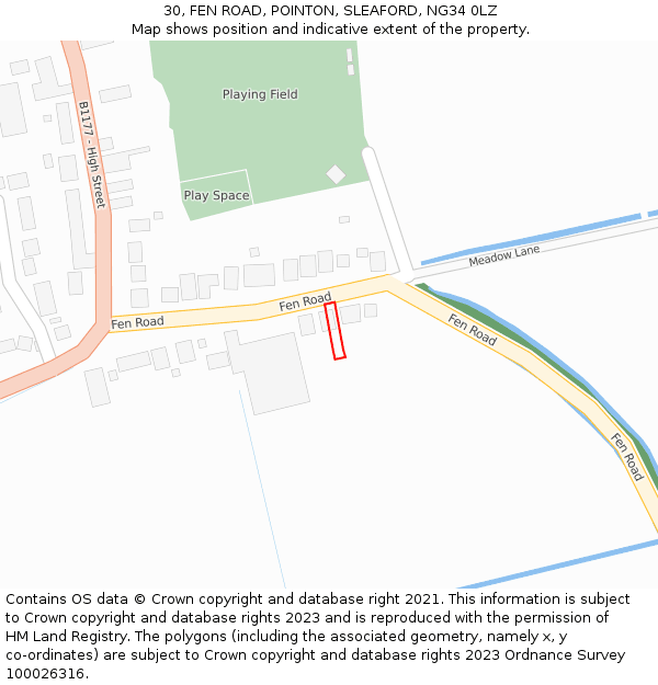 30, FEN ROAD, POINTON, SLEAFORD, NG34 0LZ: Location map and indicative extent of plot