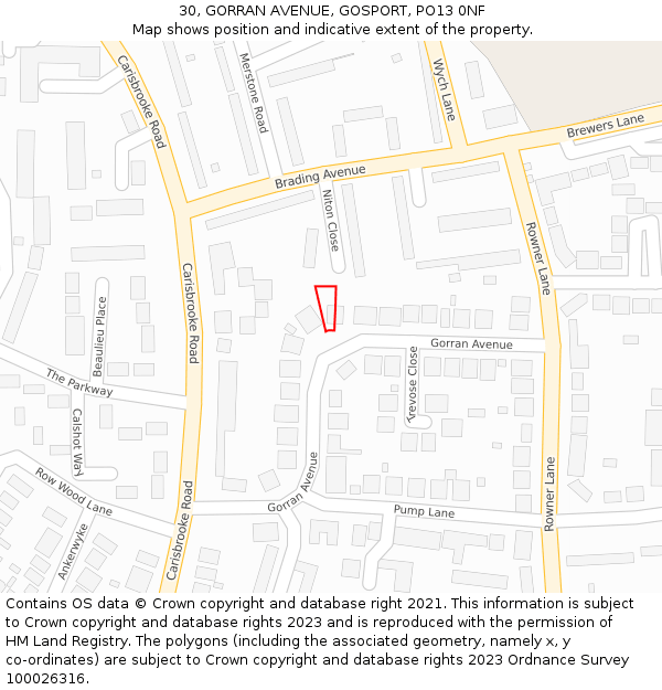 30, GORRAN AVENUE, GOSPORT, PO13 0NF: Location map and indicative extent of plot