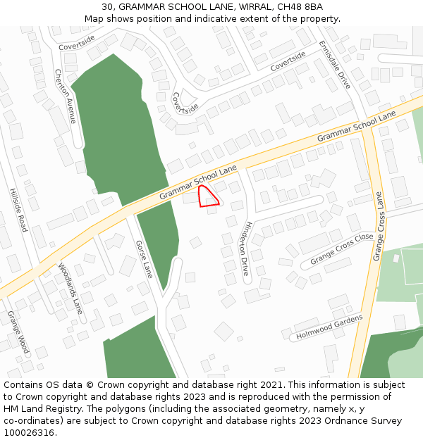 30, GRAMMAR SCHOOL LANE, WIRRAL, CH48 8BA: Location map and indicative extent of plot