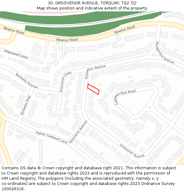 30, GROSVENOR AVENUE, TORQUAY, TQ2 7JZ: Location map and indicative extent of plot