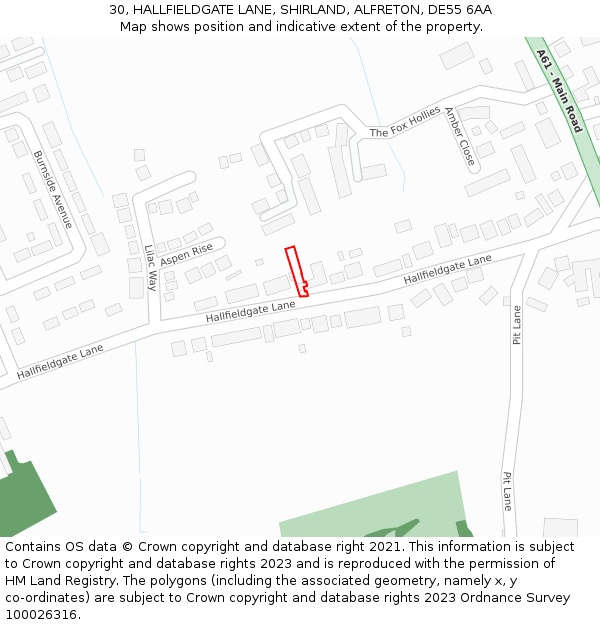 30, HALLFIELDGATE LANE, SHIRLAND, ALFRETON, DE55 6AA: Location map and indicative extent of plot