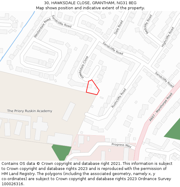 30, HAWKSDALE CLOSE, GRANTHAM, NG31 8EG: Location map and indicative extent of plot