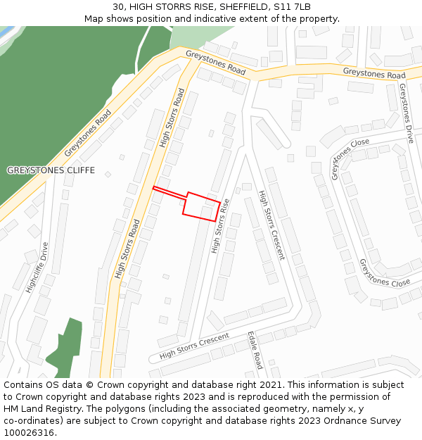 30, HIGH STORRS RISE, SHEFFIELD, S11 7LB: Location map and indicative extent of plot
