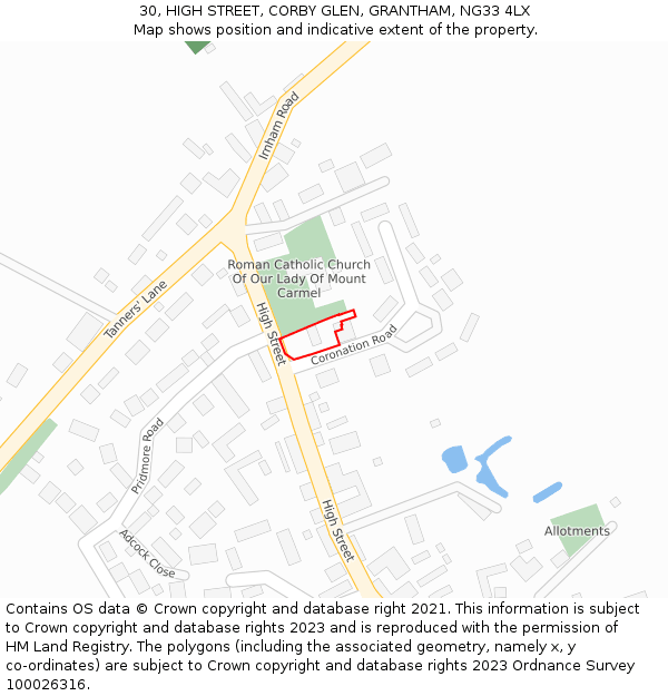 30, HIGH STREET, CORBY GLEN, GRANTHAM, NG33 4LX: Location map and indicative extent of plot