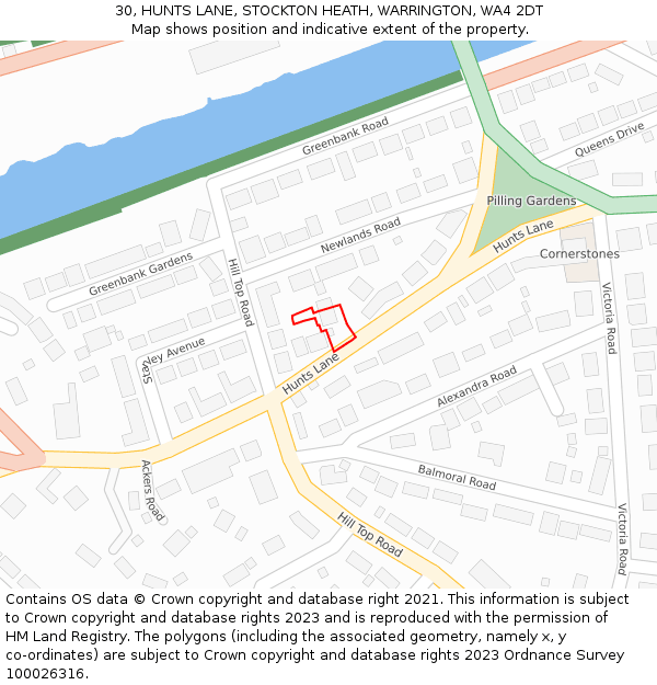 30, HUNTS LANE, STOCKTON HEATH, WARRINGTON, WA4 2DT: Location map and indicative extent of plot