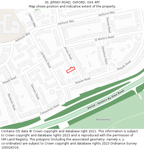 30, JERSEY ROAD, OXFORD, OX4 4RT: Location map and indicative extent of plot