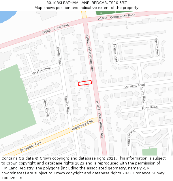 30, KIRKLEATHAM LANE, REDCAR, TS10 5BZ: Location map and indicative extent of plot