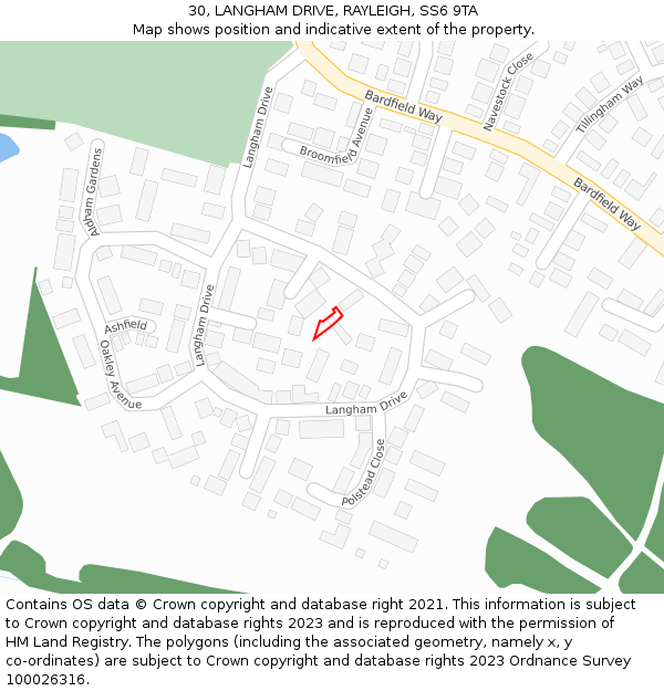 30, LANGHAM DRIVE, RAYLEIGH, SS6 9TA: Location map and indicative extent of plot