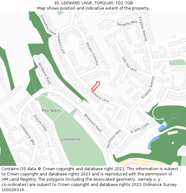 30, LEEWARD LANE, TORQUAY, TQ2 7GB: Location map and indicative extent of plot