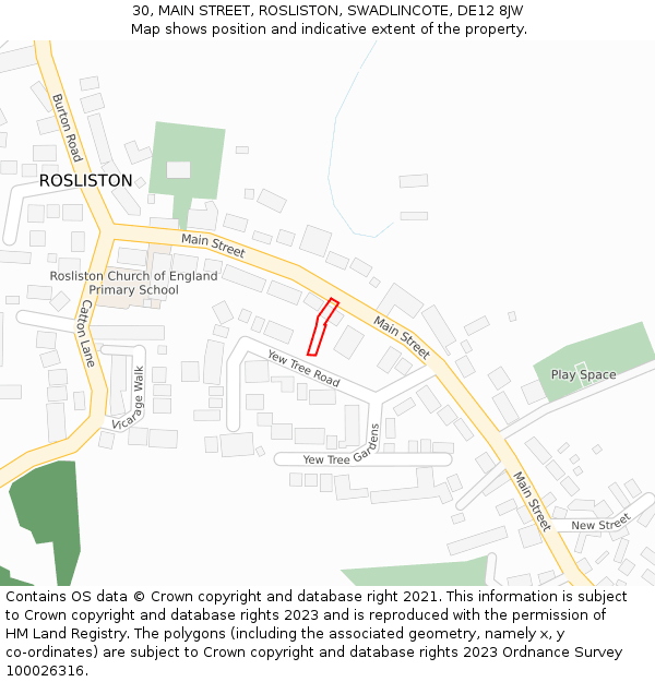 30, MAIN STREET, ROSLISTON, SWADLINCOTE, DE12 8JW: Location map and indicative extent of plot