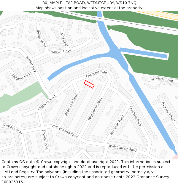 30, MAPLE LEAF ROAD, WEDNESBURY, WS10 7NQ: Location map and indicative extent of plot