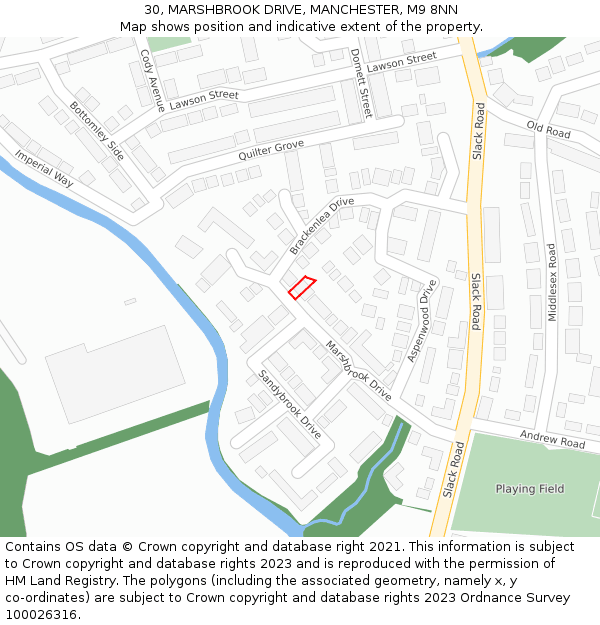 30, MARSHBROOK DRIVE, MANCHESTER, M9 8NN: Location map and indicative extent of plot