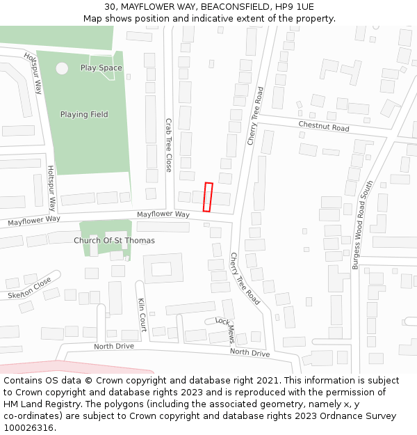 30, MAYFLOWER WAY, BEACONSFIELD, HP9 1UE: Location map and indicative extent of plot