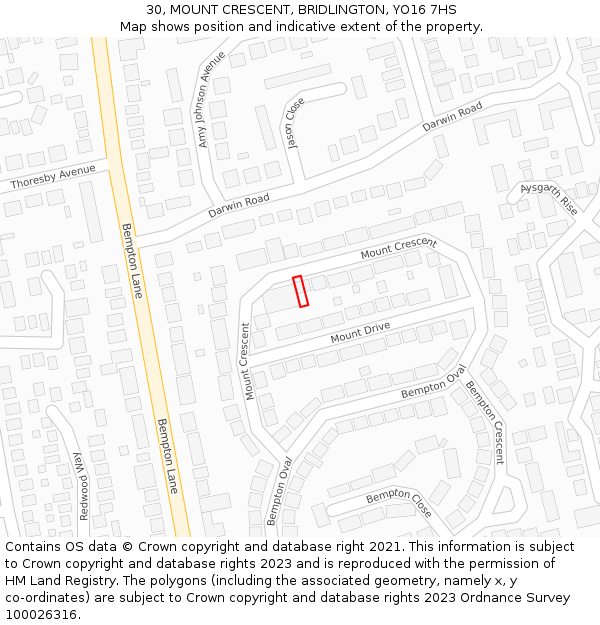 30, MOUNT CRESCENT, BRIDLINGTON, YO16 7HS: Location map and indicative extent of plot