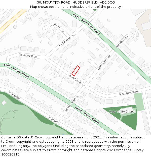 30, MOUNTJOY ROAD, HUDDERSFIELD, HD1 5QG: Location map and indicative extent of plot