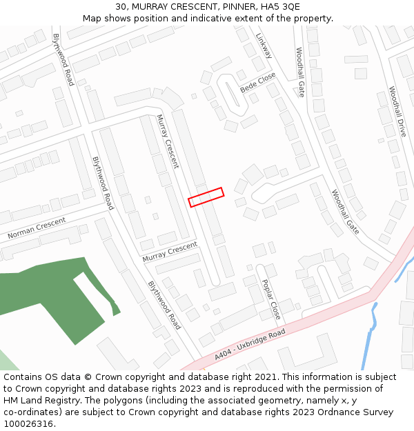 30, MURRAY CRESCENT, PINNER, HA5 3QE: Location map and indicative extent of plot