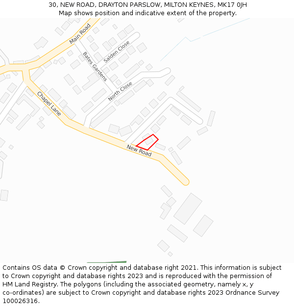 30, NEW ROAD, DRAYTON PARSLOW, MILTON KEYNES, MK17 0JH: Location map and indicative extent of plot