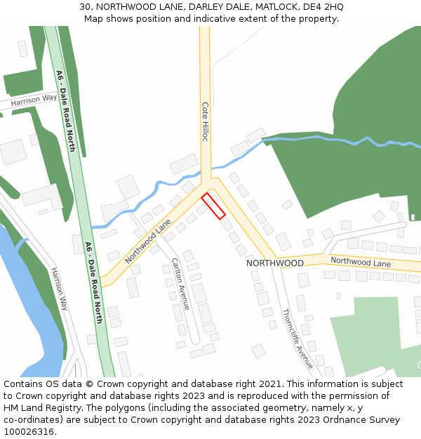 30, NORTHWOOD LANE, DARLEY DALE, MATLOCK, DE4 2HQ: Location map and indicative extent of plot