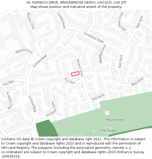 30, NORWICH DRIVE, BRACEBRIDGE HEATH, LINCOLN, LN4 2TF: Location map and indicative extent of plot