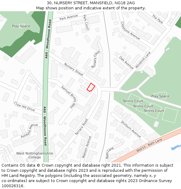 30, NURSERY STREET, MANSFIELD, NG18 2AG: Location map and indicative extent of plot