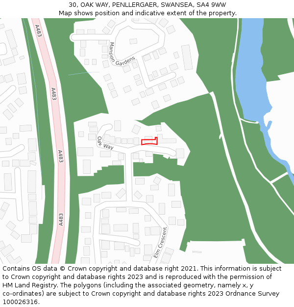 30, OAK WAY, PENLLERGAER, SWANSEA, SA4 9WW: Location map and indicative extent of plot