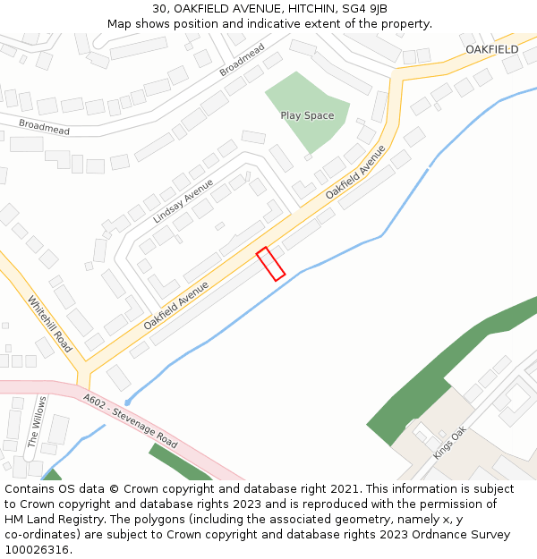 30, OAKFIELD AVENUE, HITCHIN, SG4 9JB: Location map and indicative extent of plot