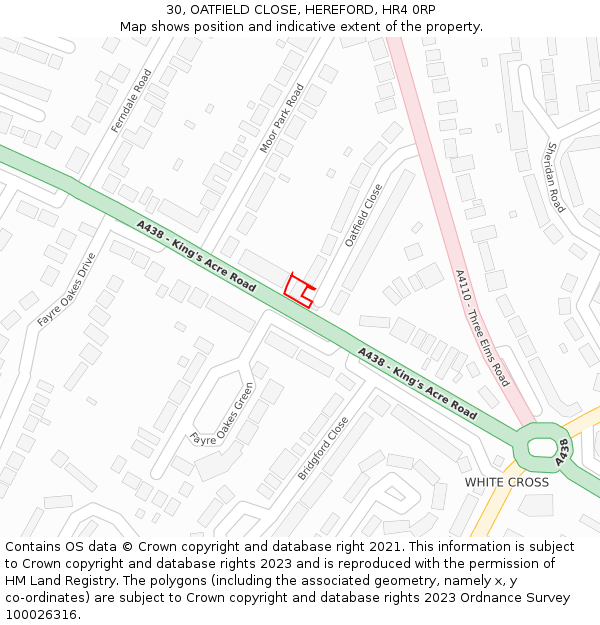30, OATFIELD CLOSE, HEREFORD, HR4 0RP: Location map and indicative extent of plot