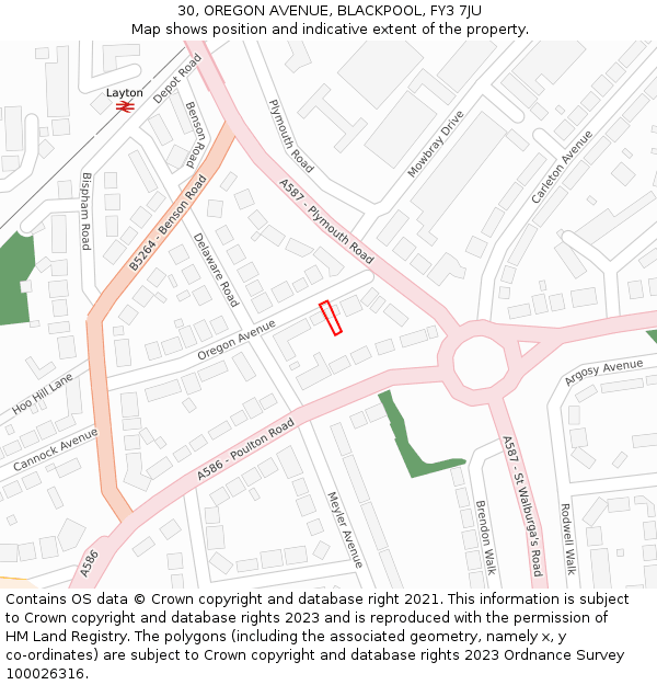 30, OREGON AVENUE, BLACKPOOL, FY3 7JU: Location map and indicative extent of plot