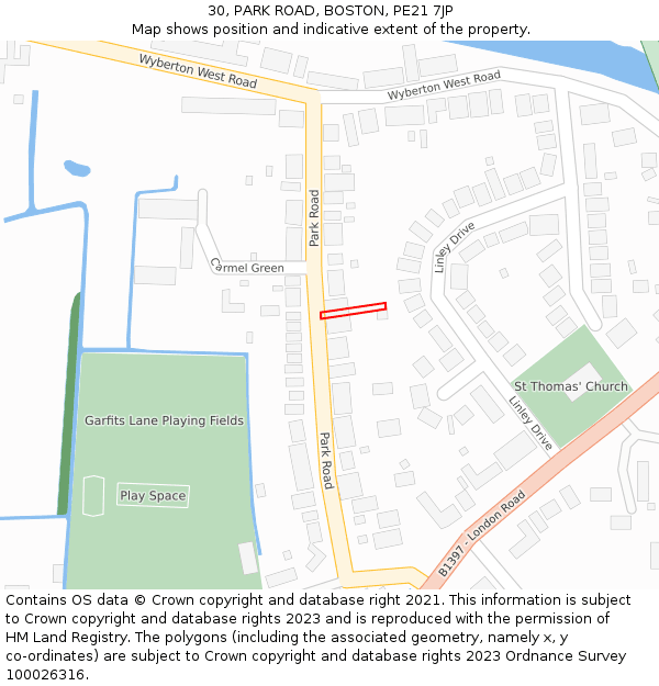 30, PARK ROAD, BOSTON, PE21 7JP: Location map and indicative extent of plot