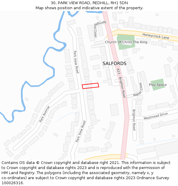 30, PARK VIEW ROAD, REDHILL, RH1 5DN: Location map and indicative extent of plot