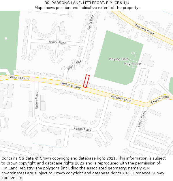 30, PARSONS LANE, LITTLEPORT, ELY, CB6 1JU: Location map and indicative extent of plot