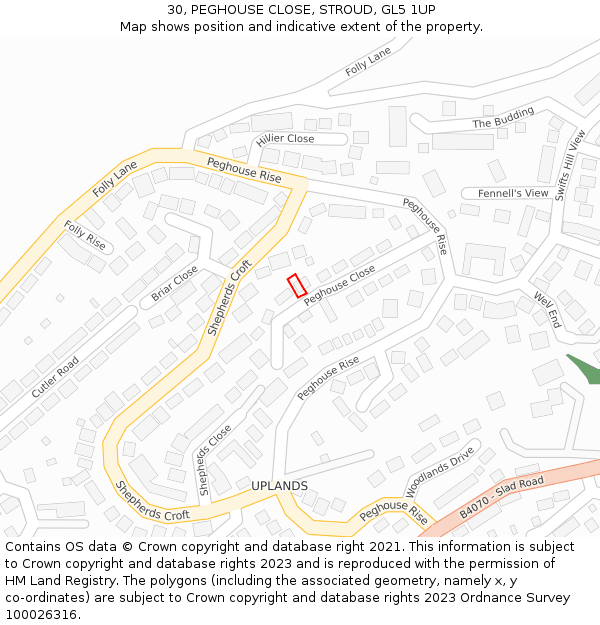 30, PEGHOUSE CLOSE, STROUD, GL5 1UP: Location map and indicative extent of plot