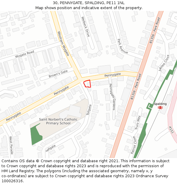 30, PENNYGATE, SPALDING, PE11 1NL: Location map and indicative extent of plot