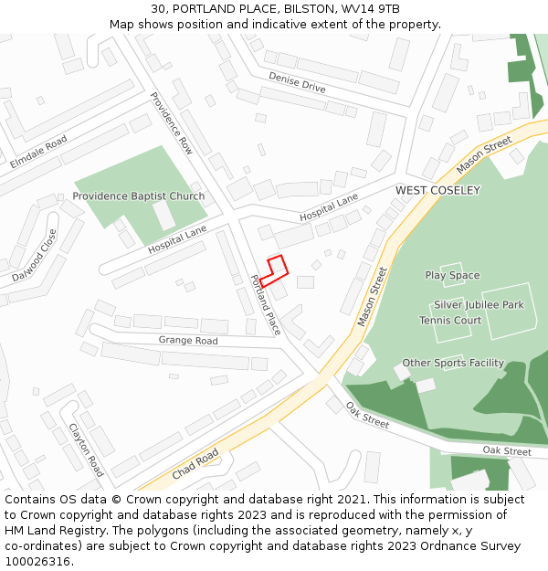 30, PORTLAND PLACE, BILSTON, WV14 9TB: Location map and indicative extent of plot