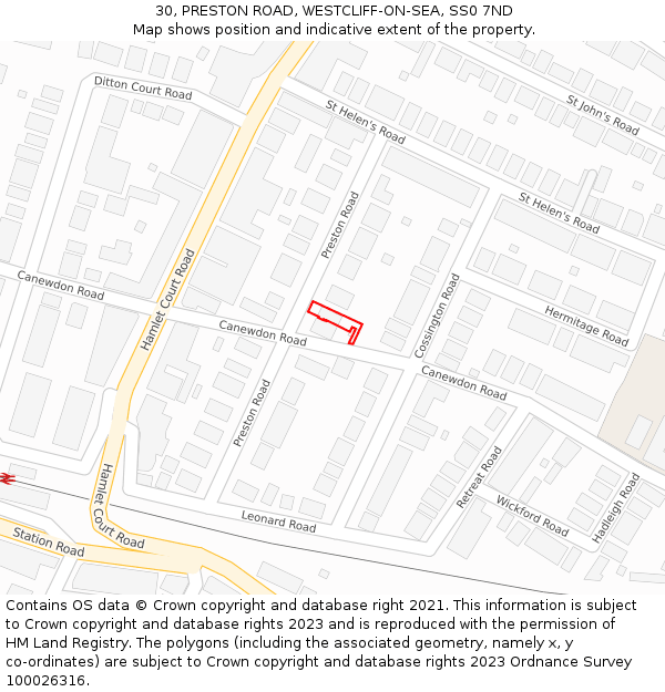 30, PRESTON ROAD, WESTCLIFF-ON-SEA, SS0 7ND: Location map and indicative extent of plot