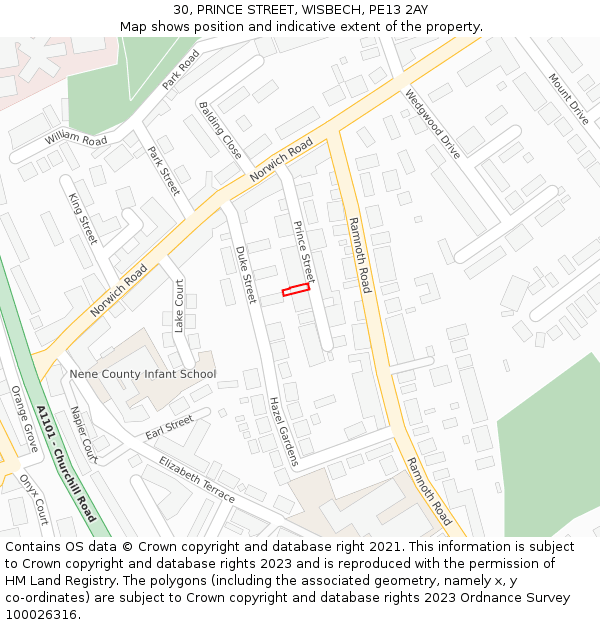 30, PRINCE STREET, WISBECH, PE13 2AY: Location map and indicative extent of plot