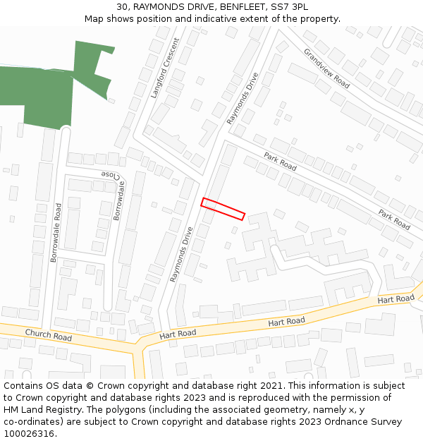 30, RAYMONDS DRIVE, BENFLEET, SS7 3PL: Location map and indicative extent of plot