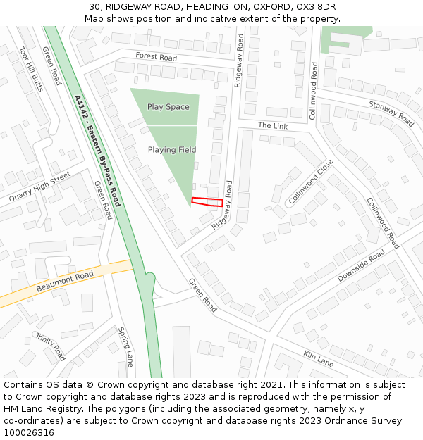 30, RIDGEWAY ROAD, HEADINGTON, OXFORD, OX3 8DR: Location map and indicative extent of plot