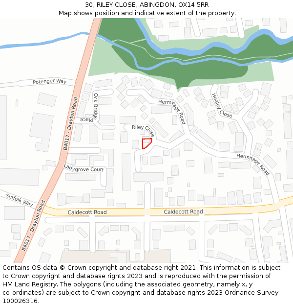 30, RILEY CLOSE, ABINGDON, OX14 5RR: Location map and indicative extent of plot