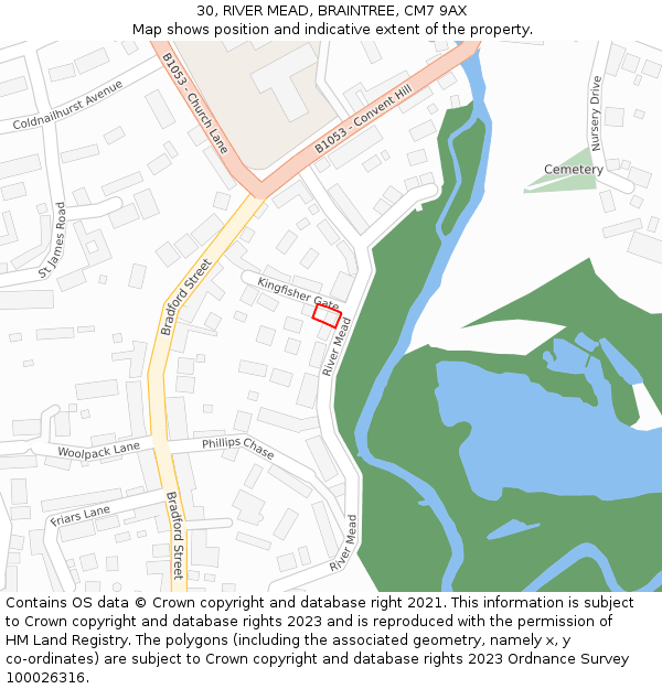 30, RIVER MEAD, BRAINTREE, CM7 9AX: Location map and indicative extent of plot