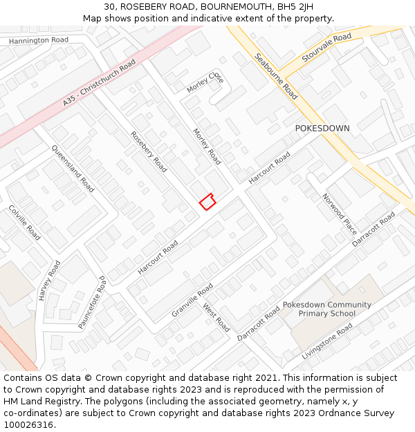 30, ROSEBERY ROAD, BOURNEMOUTH, BH5 2JH: Location map and indicative extent of plot