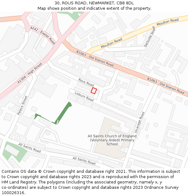 30, ROUS ROAD, NEWMARKET, CB8 8DL: Location map and indicative extent of plot