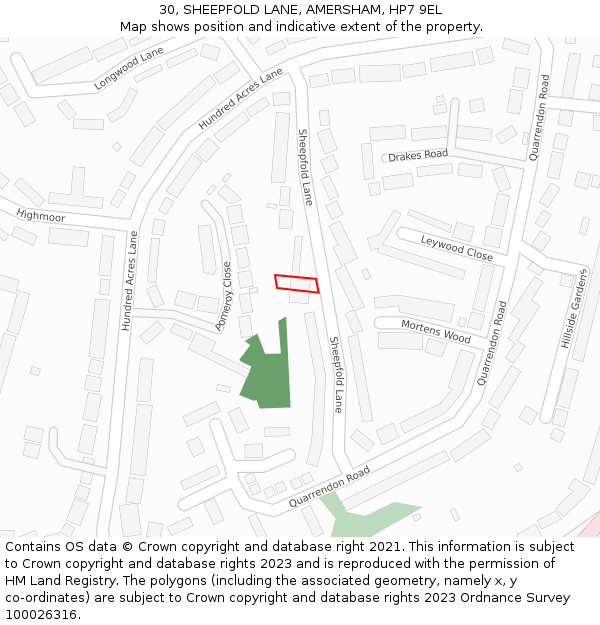 30, SHEEPFOLD LANE, AMERSHAM, HP7 9EL: Location map and indicative extent of plot