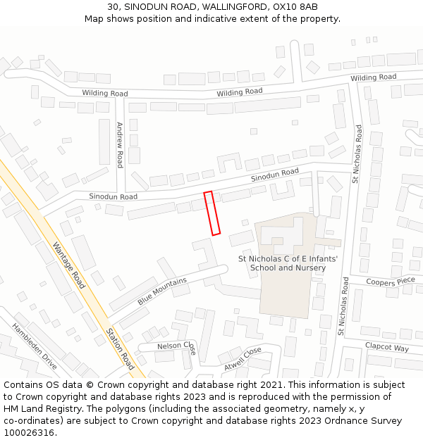 30, SINODUN ROAD, WALLINGFORD, OX10 8AB: Location map and indicative extent of plot