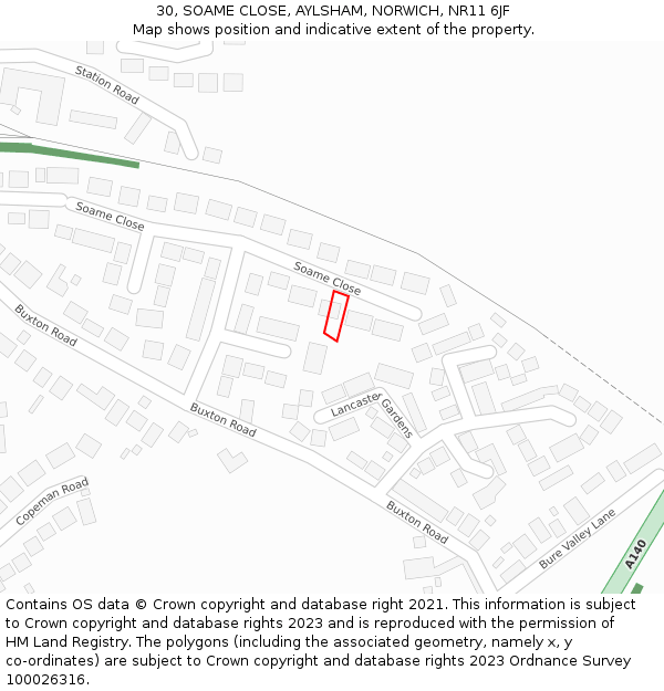 30, SOAME CLOSE, AYLSHAM, NORWICH, NR11 6JF: Location map and indicative extent of plot