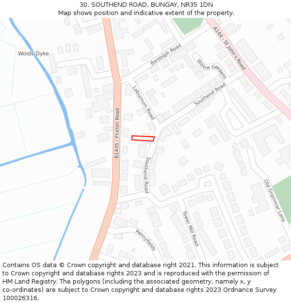 30, SOUTHEND ROAD, BUNGAY, NR35 1DN: Location map and indicative extent of plot