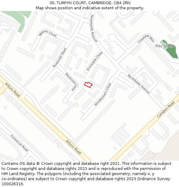 30, TURPYN COURT, CAMBRIDGE, CB4 2RN: Location map and indicative extent of plot